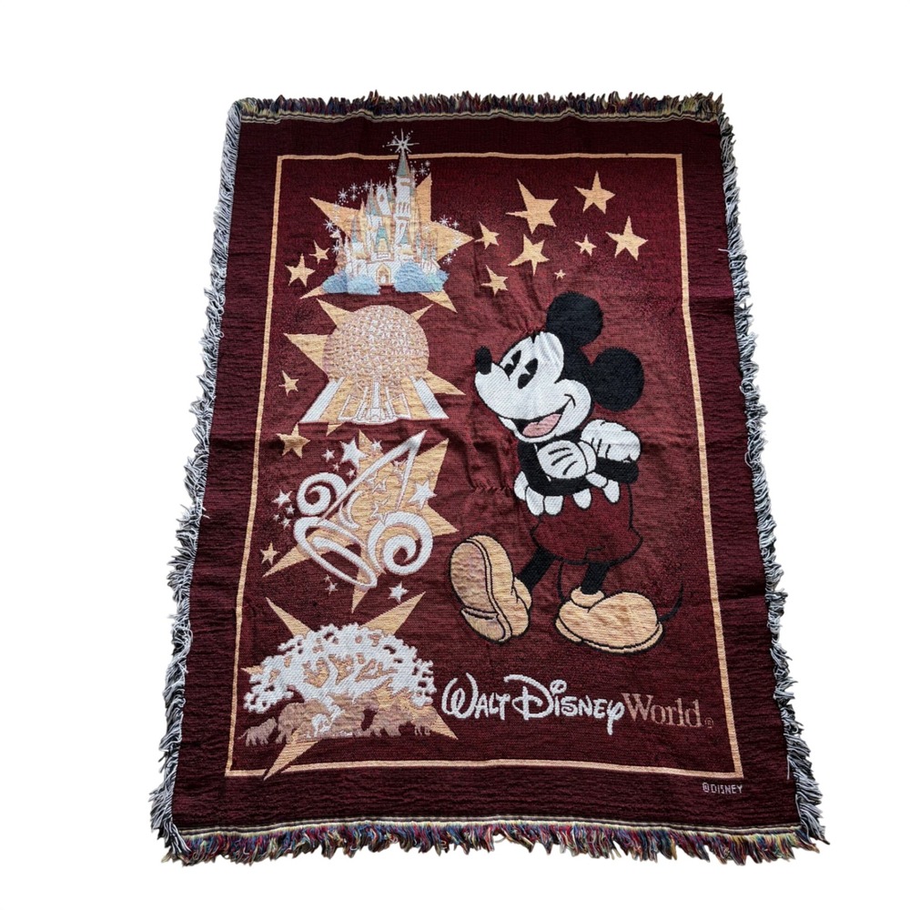 Vintage Walt Disney World Mickey Mouse Woven‎ Tapestry Throw Blanket 60x47"